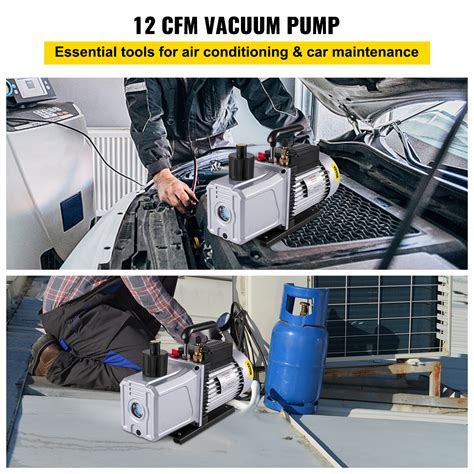 Vacuum Pump Double Stage 12CFM 340 L/min Inlet port 1/4" and 3/8" SAE Ultimate Vacuum 0.3Pa or ...