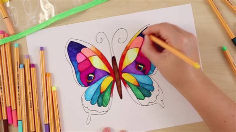 How to draw a butterfly (STABILO Tutorials, intermediate) - YouTube