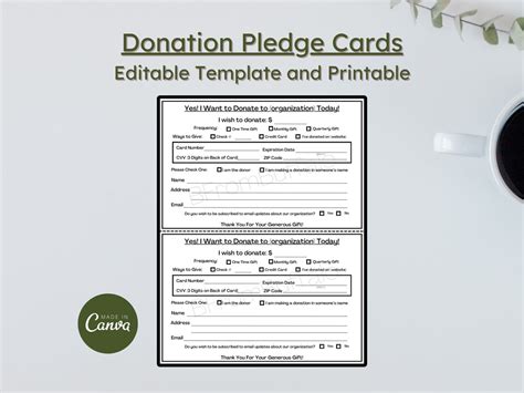 Pledge Card, Pledge Form, Donation Pledge Card, Donation Made in Your ...