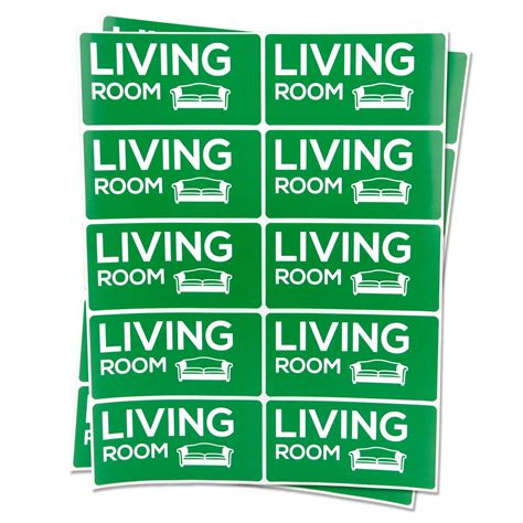 OfficeSmartLabels 4" x 2" Living Room Labels for Moving, Storage or Home Organization (Green, 10 ...