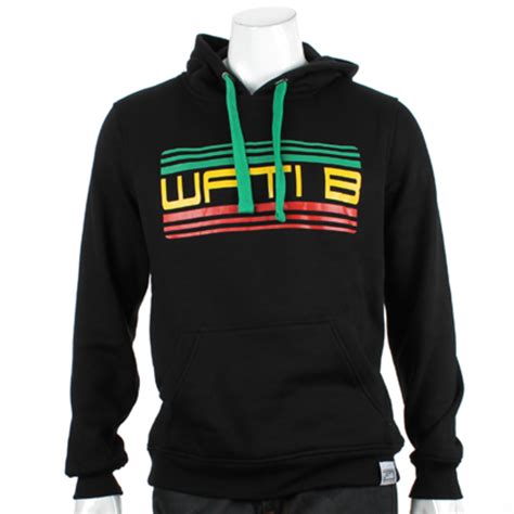 Wati B - Sweat capuche Wati B logo Noir typo Rasta - LaBoutiqueOfficielle.com