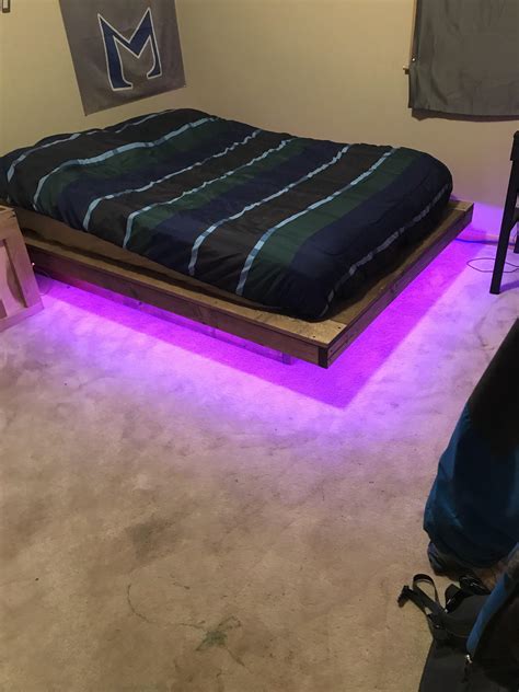 Attempted a floating bed look with under lights : r/woodworking