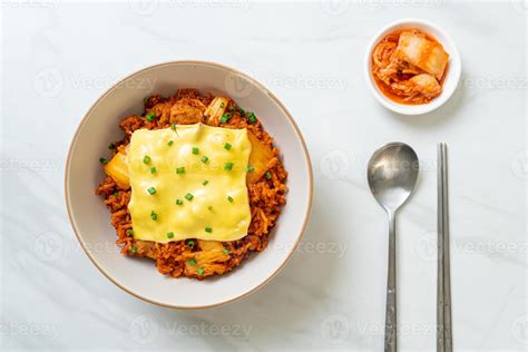 Kimchi fried rice with pork and topped cheese 3023121 Stock Photo at Vecteezy