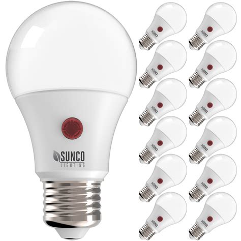 Sunco Lighting 12 Pack A19 LED Bulb with Dusk-to-Dawn, 9W=60W, 800 LM, 4000K Cool White, Auto On ...