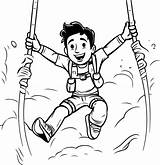 Boy climbing On A Rope Black And White Illustration For coloring Book  sketch template