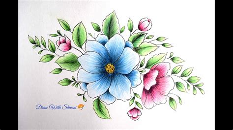 Flower Shading Card/ Color Pencil Flowers Drawing - YouTube