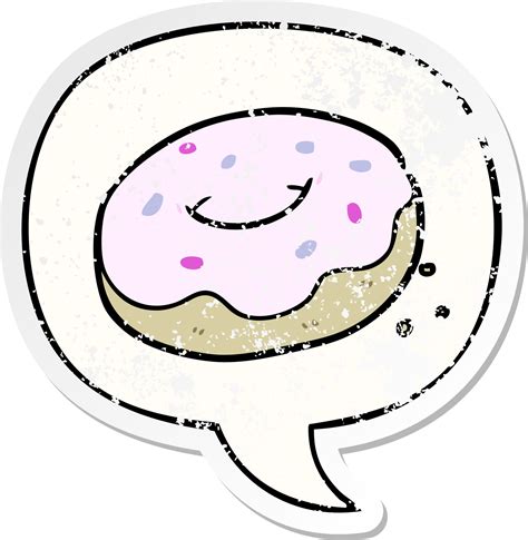 cartoon donut and sprinkles and speech bubble distressed sticker ...