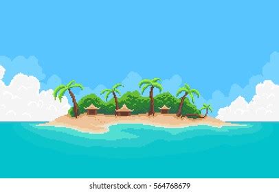 Pixel Art Tropical Island Palm Trees Stock Vector (Royalty Free ...