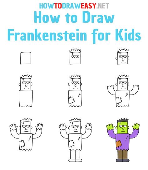 How to Draw Frankenstein Step by Step | Drawing lessons for kids, Drawing for kids, Halloween ...