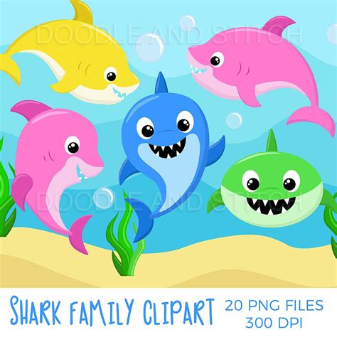 Shark Family Clipart Set Baby Shark Clipart Designs Shark | Etsy