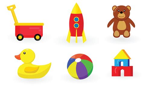 Six kids toys cartoon set icons 5579983 Vector Art at Vecteezy