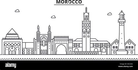 Morocco architecture line skyline illustration. Linear vector cityscape with famous landmarks ...