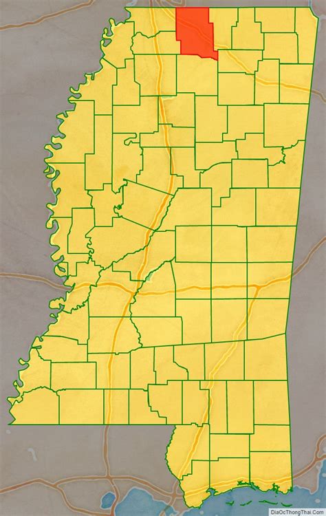 Map of Marshall County, Mississippi