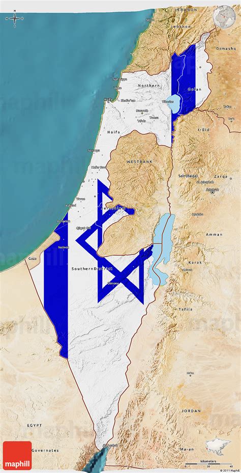 Flag 3D Map of Israel, satellite outside, flag rotated