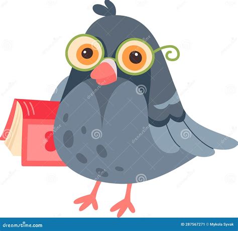 Pigeon Character with Book stock vector. Illustration of graphic ...