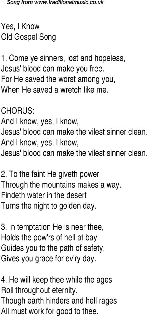 Yes, I Know - Christian Gospel Song Lyrics and Chords