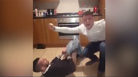 Man loses his balance after friend ripped his trousers off for a prank video | Daily Mail Online