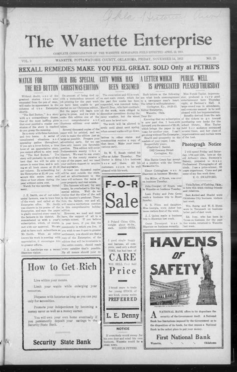 The Wanette Enterprise (Wanette, Okla.), Vol. 3, No. 25, Ed. 1 Friday ...