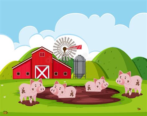 A pig farm landscape stock vector. Illustration of scene - 126758313