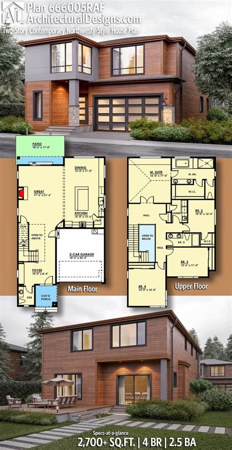 Modern House Plans : Plan 666005RAF: Two-Story Contemporary Northwesty-Style House Plan - Dear ...