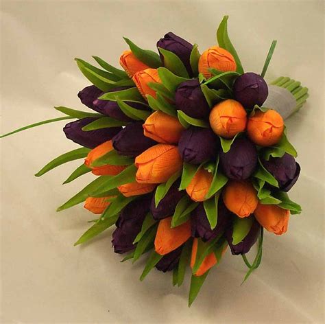 Purple & Orange Tulip Bridal Posy Bouquet - Wedding Bouquets - Silk ...