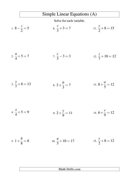 Linear Equations Fractions Worksheet - Equations Worksheets