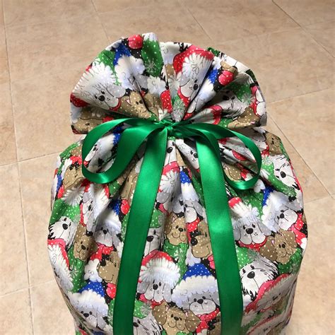 Extra Large Christmas Gift Bag 20 inches wide x 30 inches tall - Dog Santa Puppies - Reusable ...