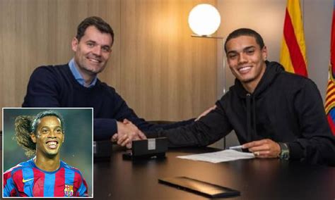 Ronaldinho's 18-year-old son, Joao Mendes signs his first Barcelona contract after impressing on ...