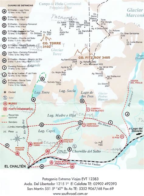 Map of hiking routes toward Mt Fitz Roy from El Chalten, Argentina | El chalten, El chalten ...