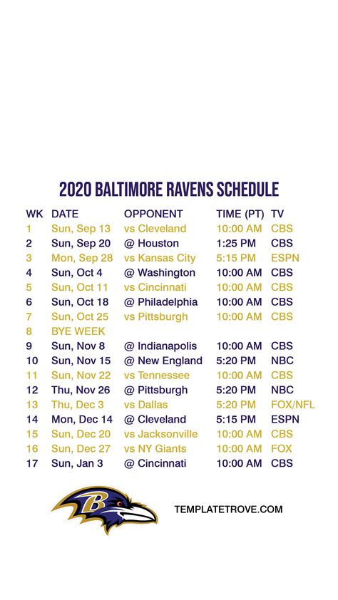 2020-2021 Baltimore Ravens Lock Screen Schedule for iPhone 6-7-8 Plus