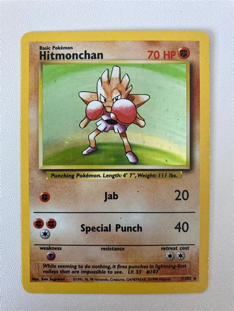 1999 Hitmonchan Pokemon Card 7/102 Rare Holo WOTC | Etsy