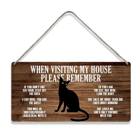 Country Style Wall Decor Funny Cat Visitor's Note Wooden Signs Rustic Hanging Wall Plaque Cat ...