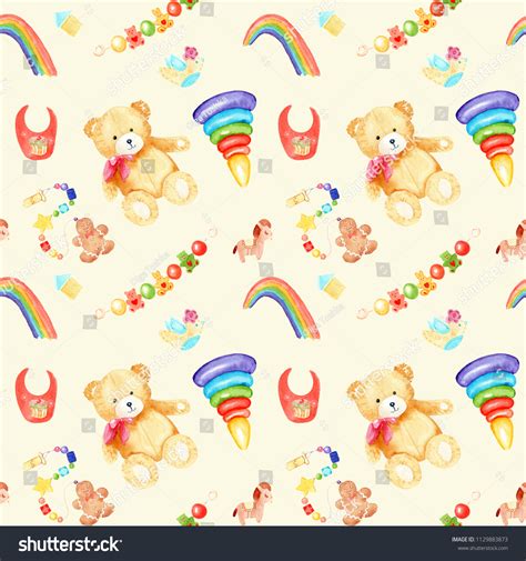 Watercolor Drawings Childrens Room Seamless Pattern Stock Illustration ...