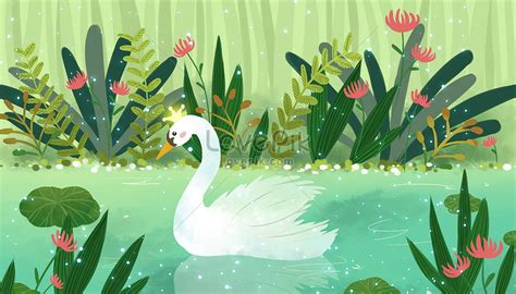 Small fresh swan lake illustration image_picture free download ...