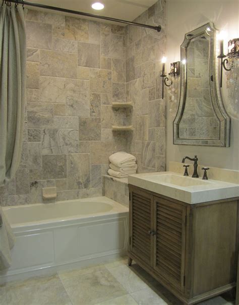 Silver Travertine Tile Shower - Traditional - bathroom | Travertine bathroom, Travertine shower ...