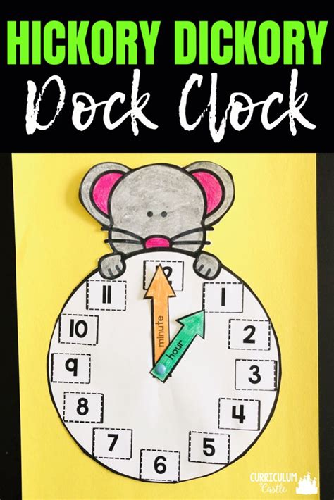 a close up of a clock with the words hickory dickory on it and an arrow pointing