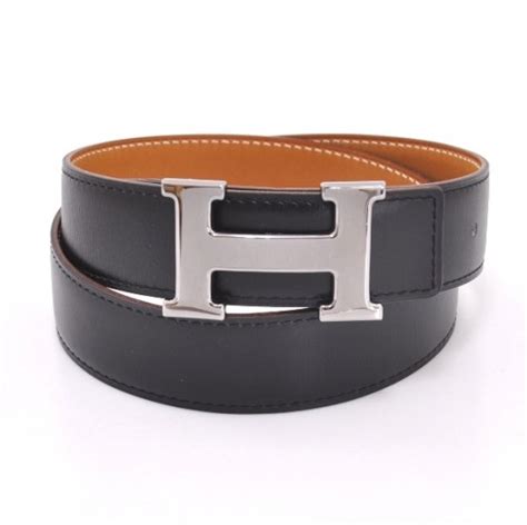 Hermes Hermes Black Leather x Silver Tone H Buckle Belt