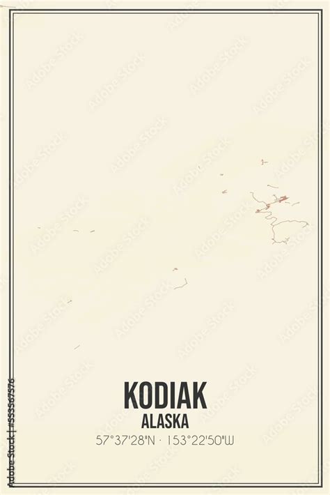 Retro US city map of Kodiak, Alaska. Vintage street map. Stock ...