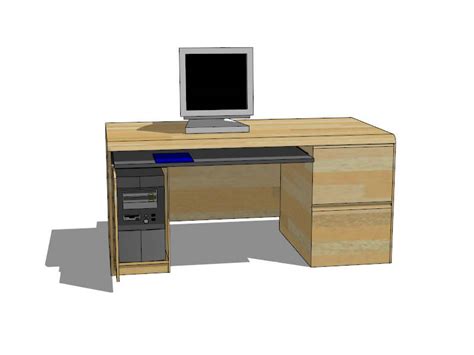 Desk With Computer SketchUp 3D Model .skp File Download - SketchupBox