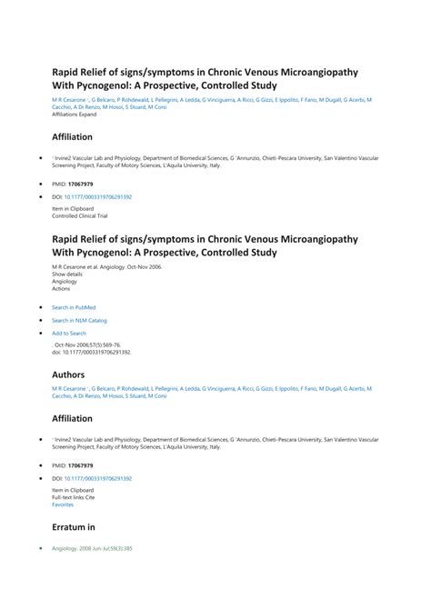 (PDF) Rapid Relief of Signs/Symptoms in Chronic Venous Microangiopathy ...