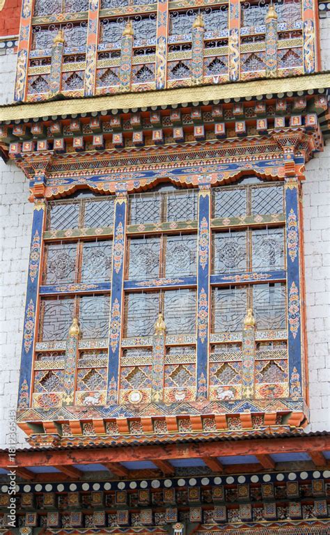 Traditional Bhutanese temple architecture in Bhutan, South Asia. Stock ...