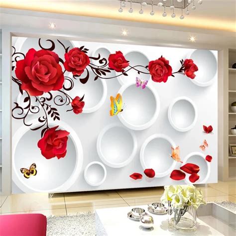 beibehang Custom wallpaper 3D mural circle rose romantic love background wall living room ...