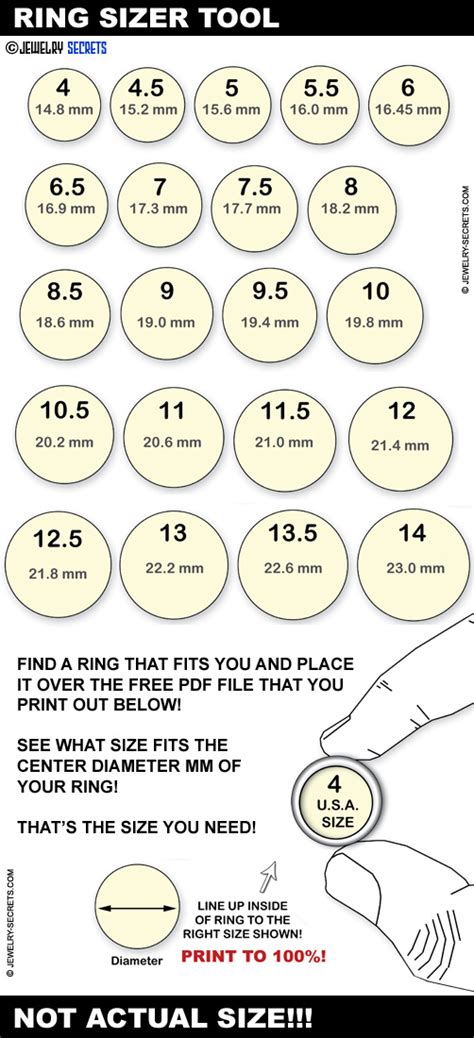 FREE RING SIZE FINGER SIZE SIZING CHART | Printable ring size chart ...