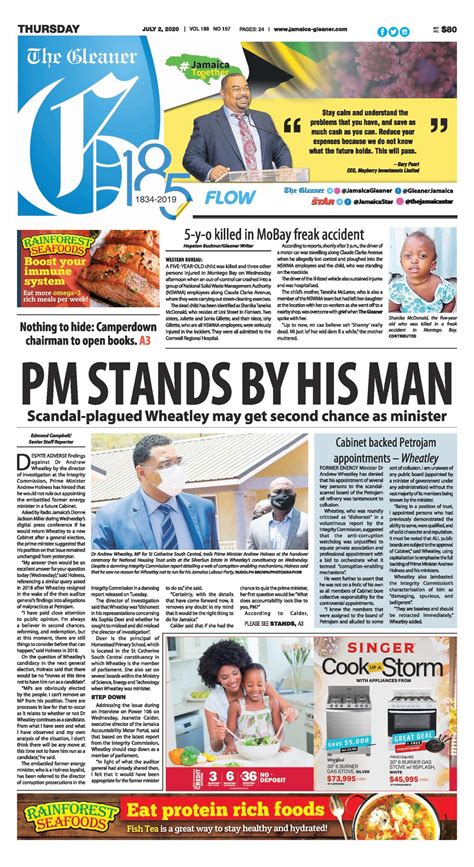 Jamaica Gleaner on Twitter: "Thursday's front page of The Gleaner. Pick up a copy or read online ...