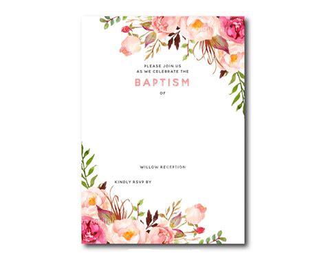 Baby Girl Baptism Invitation Templates New Free Christening | Floral invitations template, Free ...