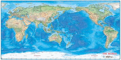 World Physical Wall Map Pacific Centered By Compart Maps Wall Maps ...