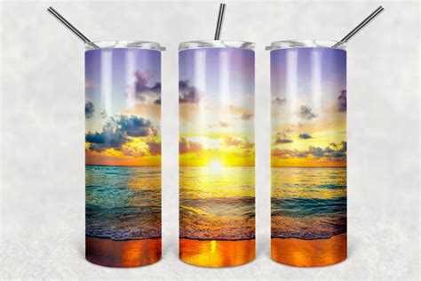 Beach 20oz Skinny Tumbler Sublimation Designs, Sunset Tumbler Design By ...