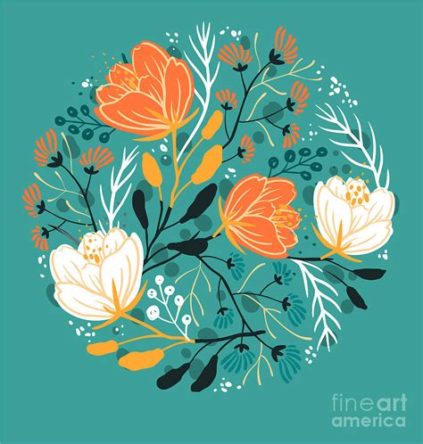 Vector Floral Illustration Of Blooming Digital Art by Anna Paff - Fine ...