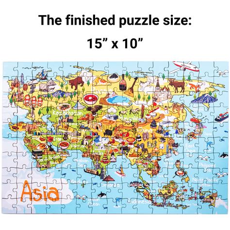 Asia Map Wooden Jigsaw Puzzle for Kids 6, Educational Illustrated Map Puzzle, Montessori Board ...