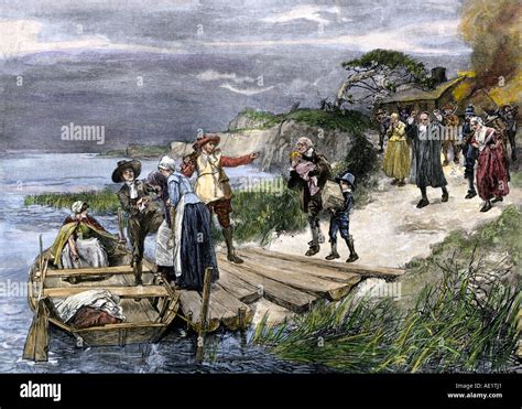 Colonial family banished from Puritan Massachusetts Bay Colony for Stock Photo: 7737120 - Alamy